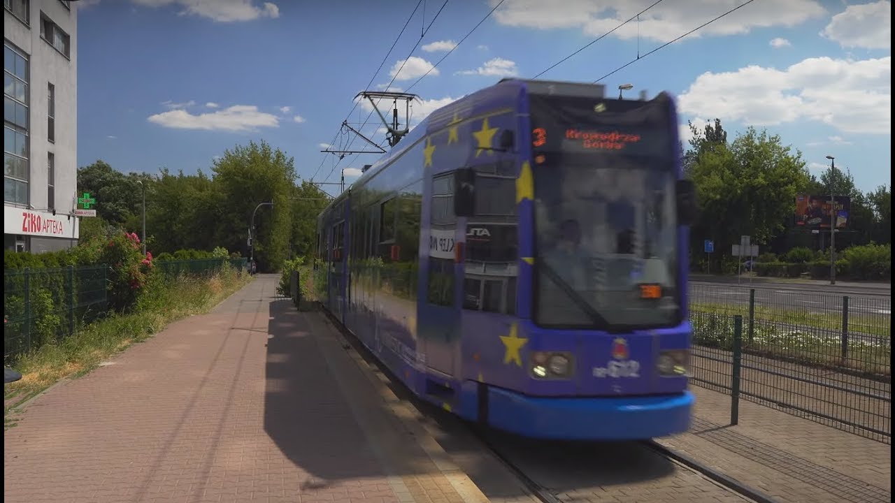 Poland, Kraków, tram 3 ride from Bratysławska to Krowodrza Górka