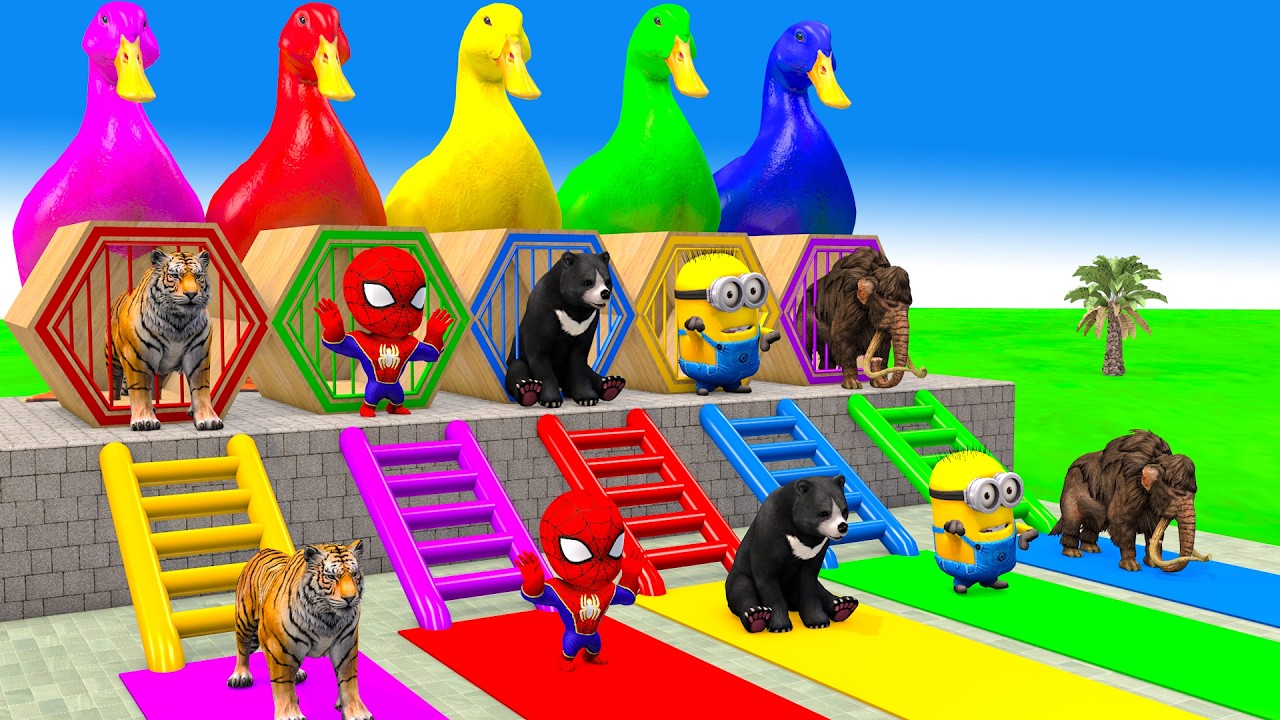 Long Slide Game With Cow Elephant Gorilla Hippopotamus Tiger 3d Animal Game Funny 3d Animals