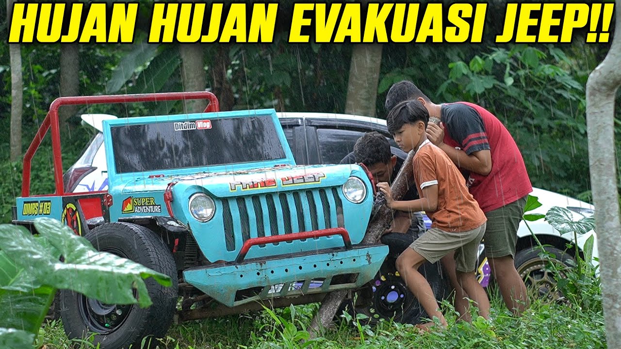EVAKUASI JEEP SAAT HUJAN!! GANTI BAN JEEP DITDIM, LANJUT OFFROAD HUJAN HUJANAN..