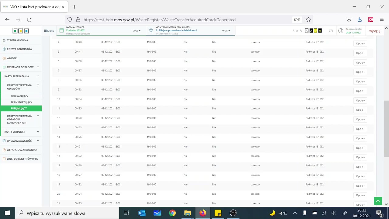 Rejestr BDO - automatyczne potwierdzenie przejęcia przez przejmującego odpady. Katalon Recorder