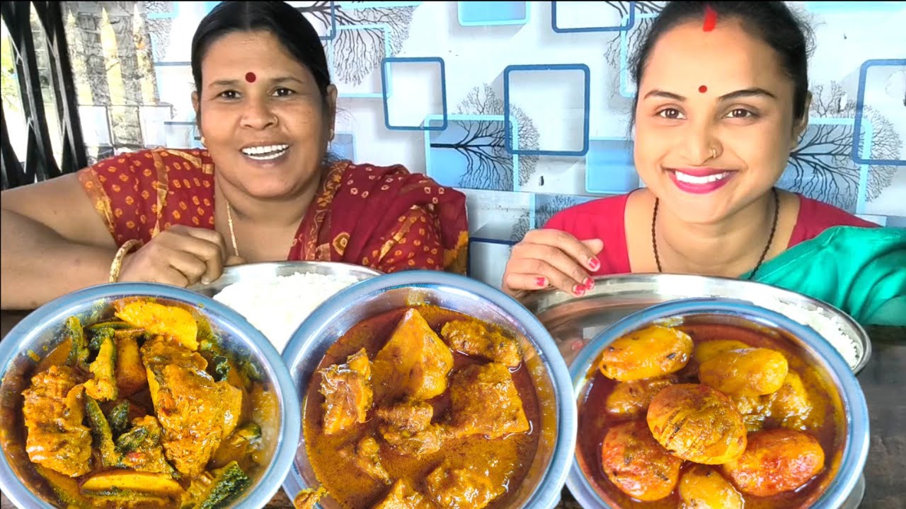 Big bite eating spicy🔥🔥chicken curry🔥egg masala curry🔥karela fish curry Bengali food eating show
