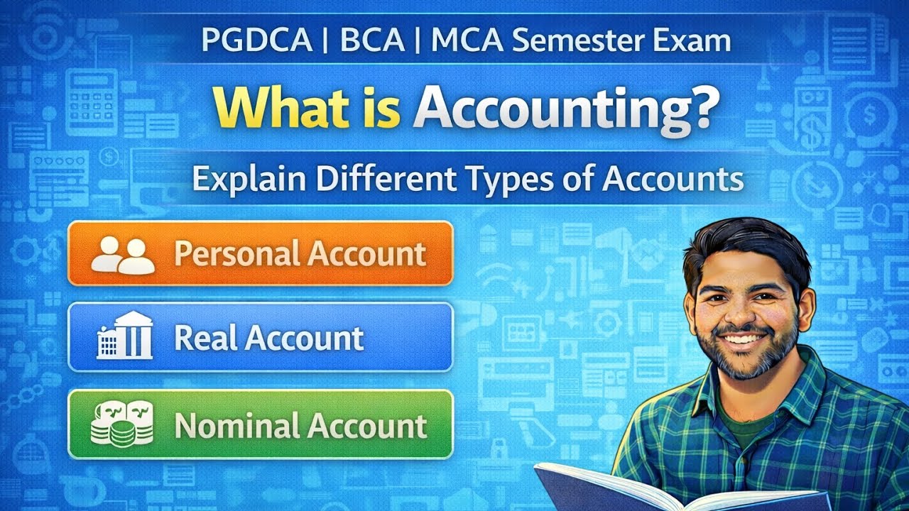 Accounting and different types of accounts.#pgdca #tally #basictypes of accountscomputer #semester 