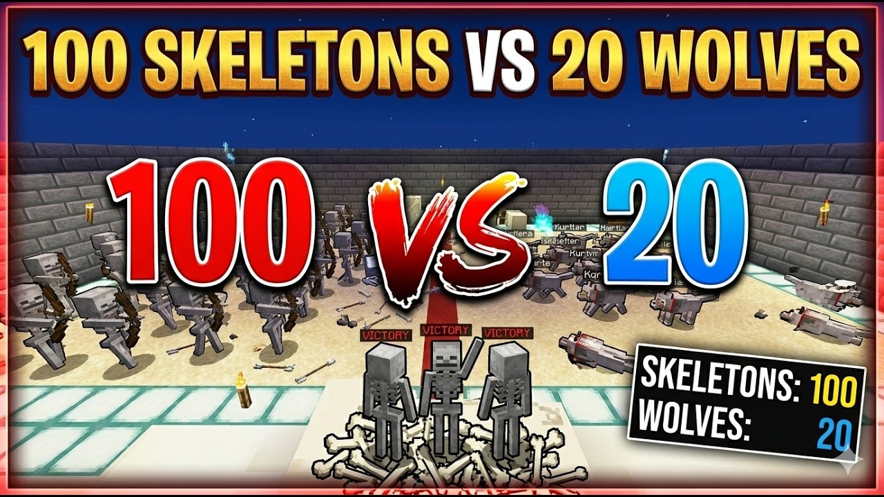100 СКЕЛЕТОВ против 20 ВОЛКОВ! (ВЫЖИЛО ТОЛЬКО 3! )