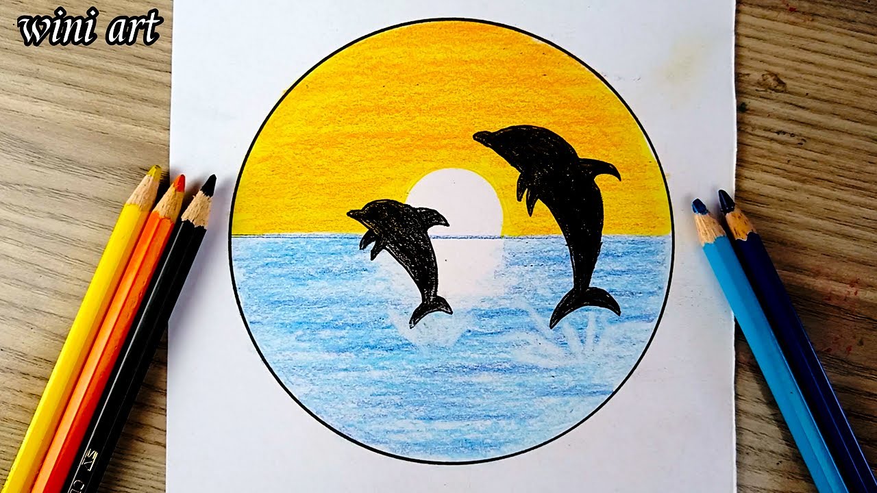 رسم سهل | رسم منظر طبيعي بسيط بالالوان الخشبية خطوة بخطوة للمبتدئين  / رسم غروب | رسم 🎨