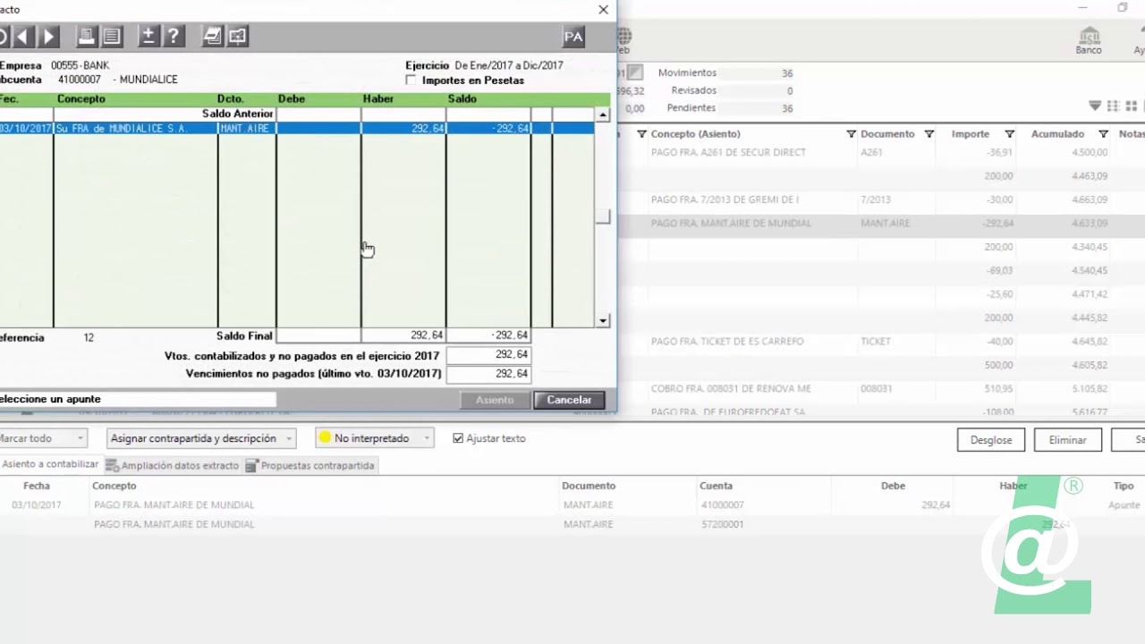 A3Bank. CURSO 2 Pantalla de trabajo