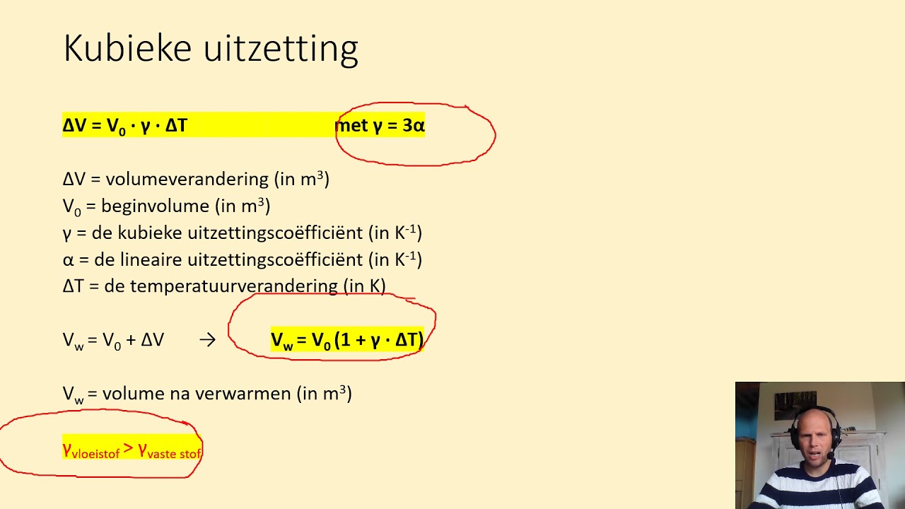Kubieke uitzetting en de kubieke uitzettingscoëfficiënt (volume en warmte), incl. voorbeeldopgave.