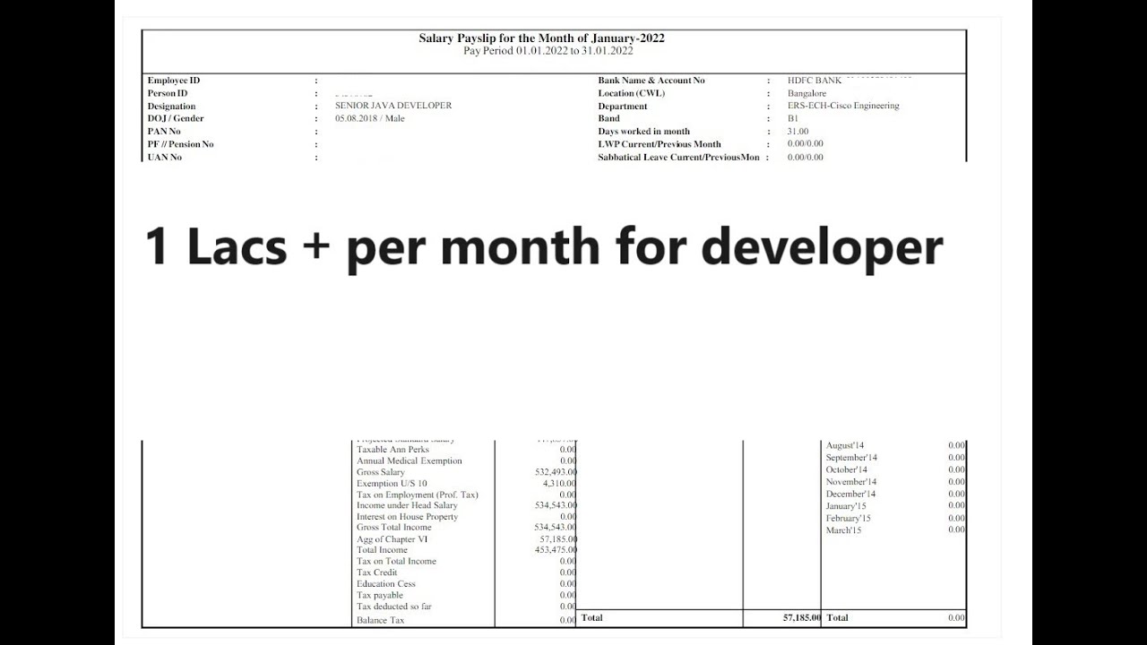 HCL payslip | Sr Developers Salary 1 lacs plus 