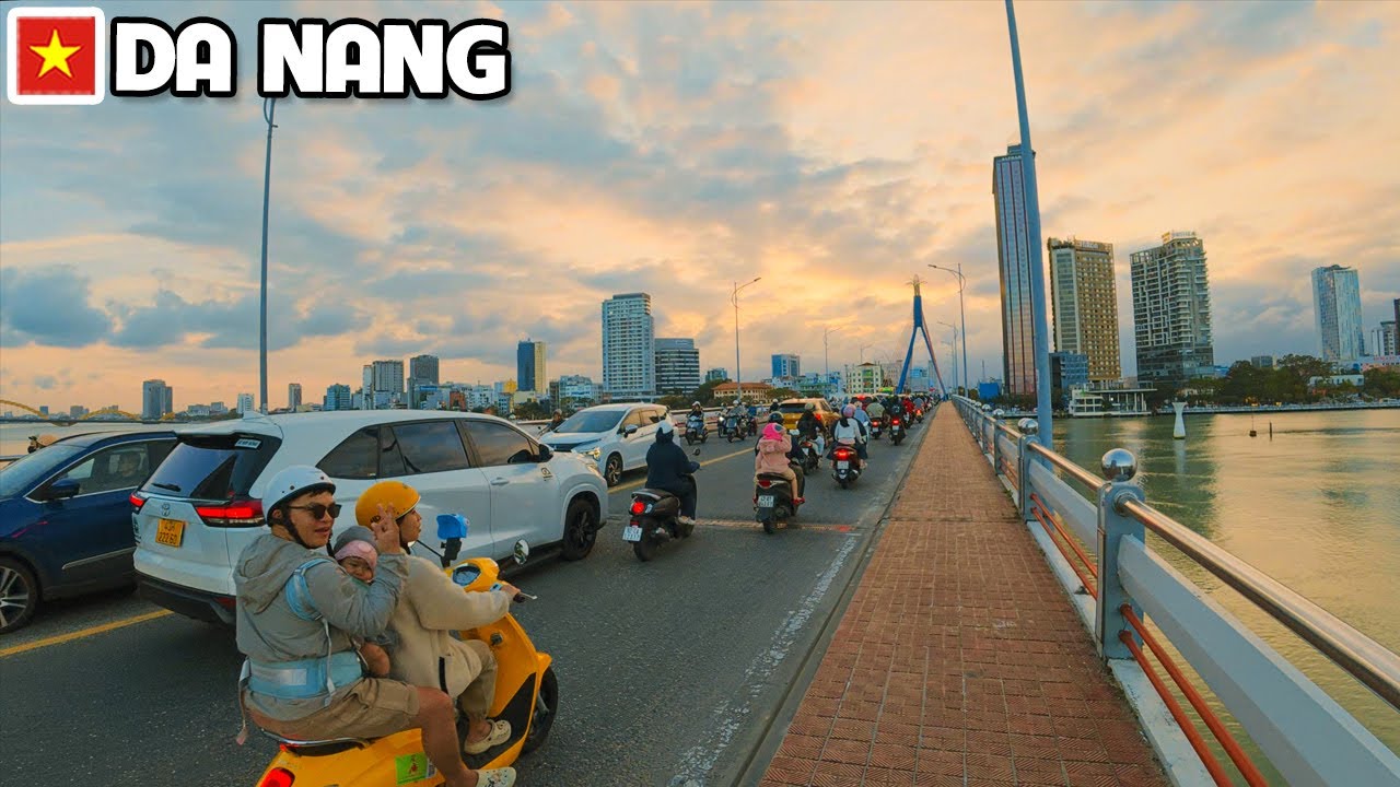DA NANG VIETNAM Sunset Walk Real City Atmosphere - From Pham Van Dong Street to Han River Bridge