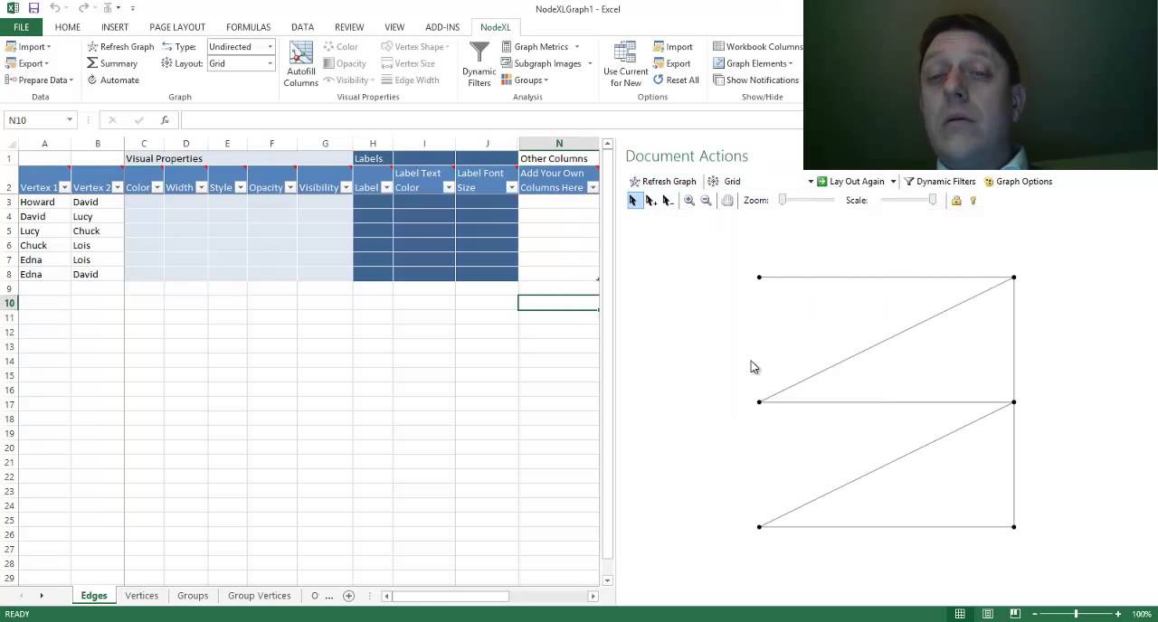 Running NodeXL, Entering Edge Lists and Making Visualization Choices