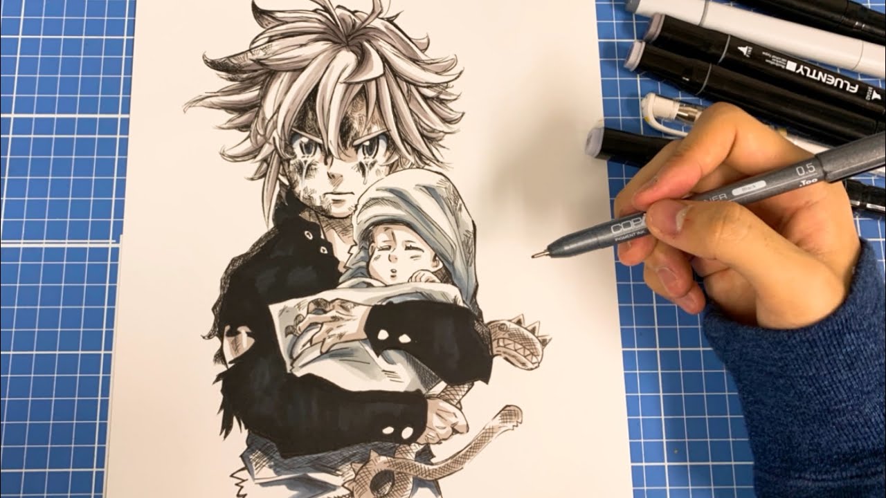 【七つの大罪】メリオダス描いてみた【一発描き】Drawing Meliodas  from seven deadly sins