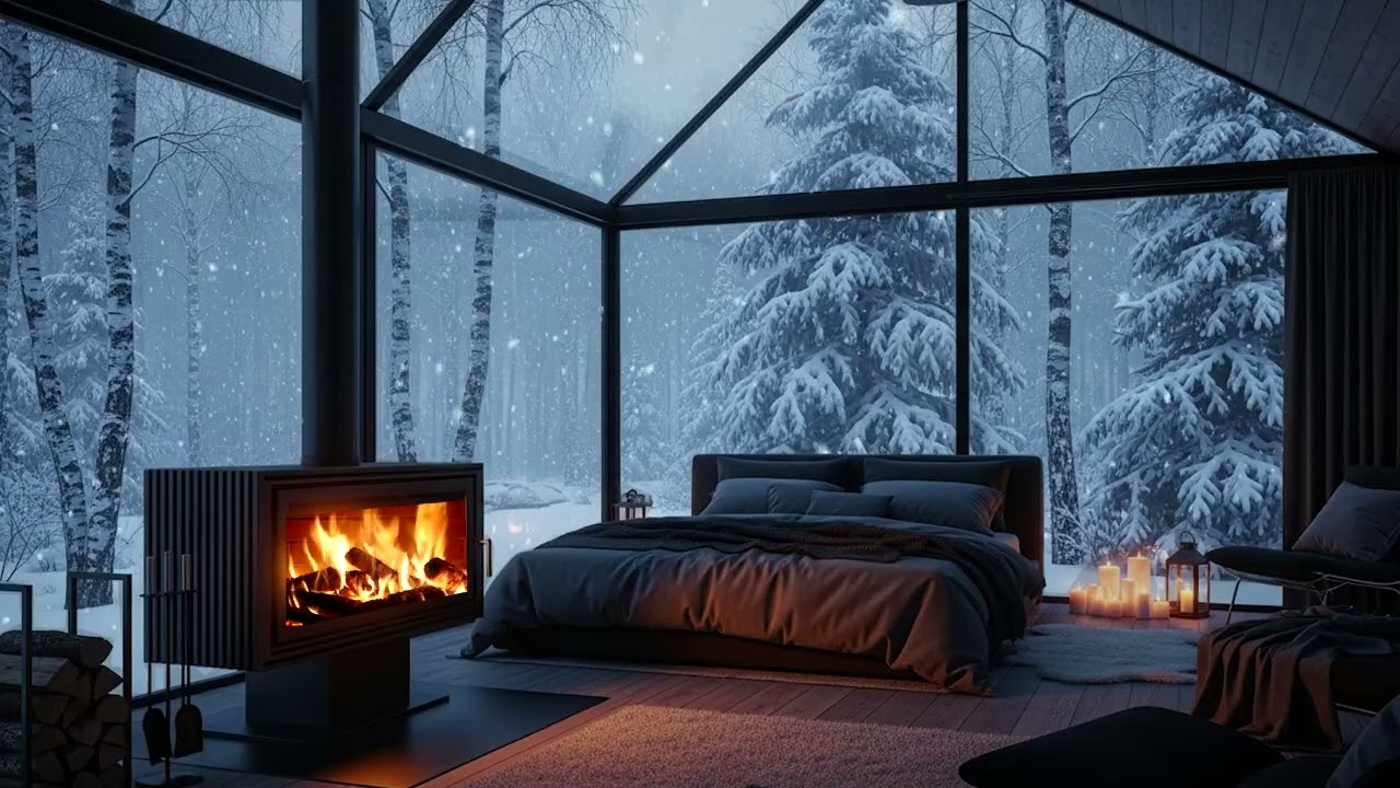 3 Hours Cozy Snowfall Night ❄️ Peaceful Winter Sleep Sounds