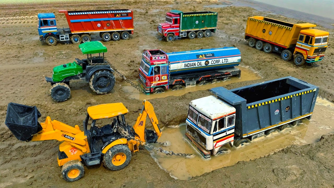 JCB Tractor Cartoon | TATA Tipper Petrol Tanker Muddy Accident Pulling Out Jcb 3DX Swaraj Tractor?