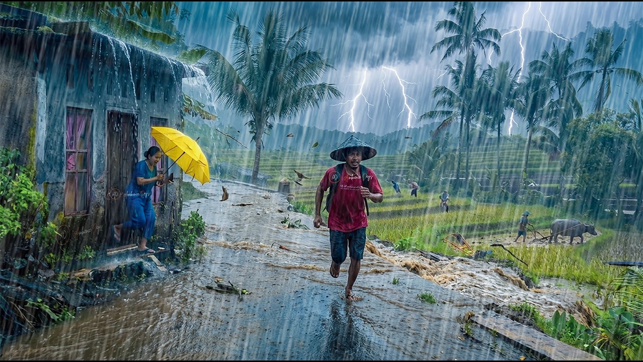 BRUTAL RAINSTORM 🌧️ Flooded Village & Heavy Rain Sounds for Deep Sleep