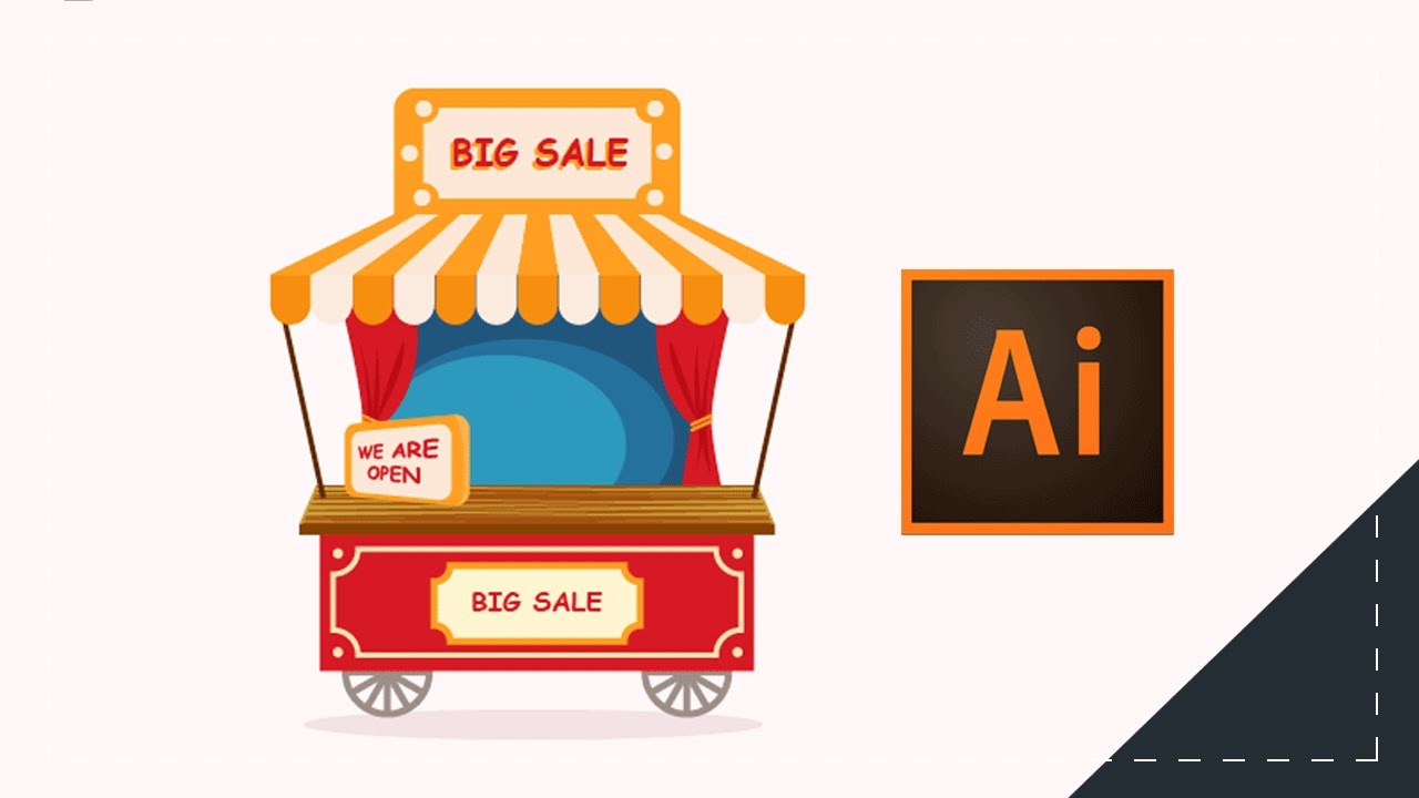 Adobe illustrator Tutorial - Flat both design in real time - درس طريقة تصميم محل صغير فلات