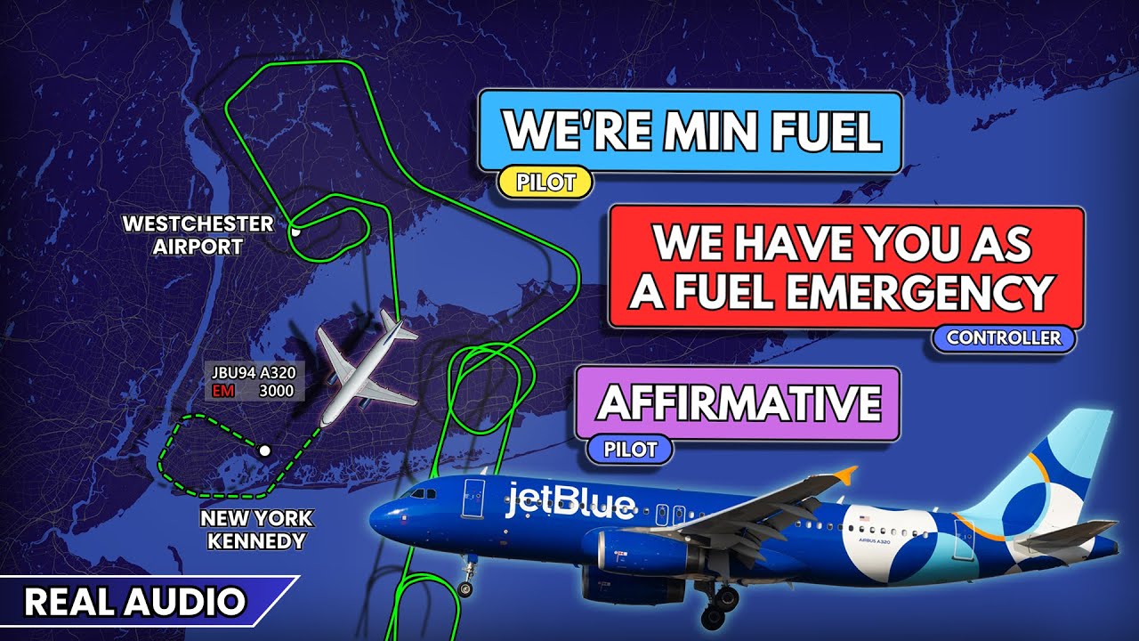 Minimum Fuel. Pilot declares fuel emergency. Unable to land at destination airport. Real ATC