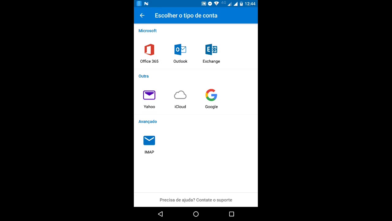 Configuração de conta de e-mail IMAP em Outlook Android
