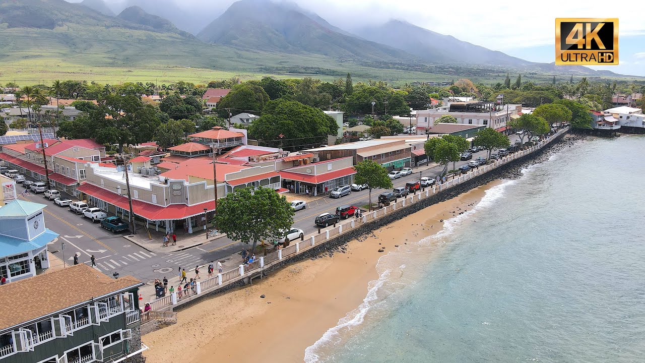 4K Drone: Front Street, Banyan Tree, and Harbor - Lahaina, Maui - Hawaii 4K