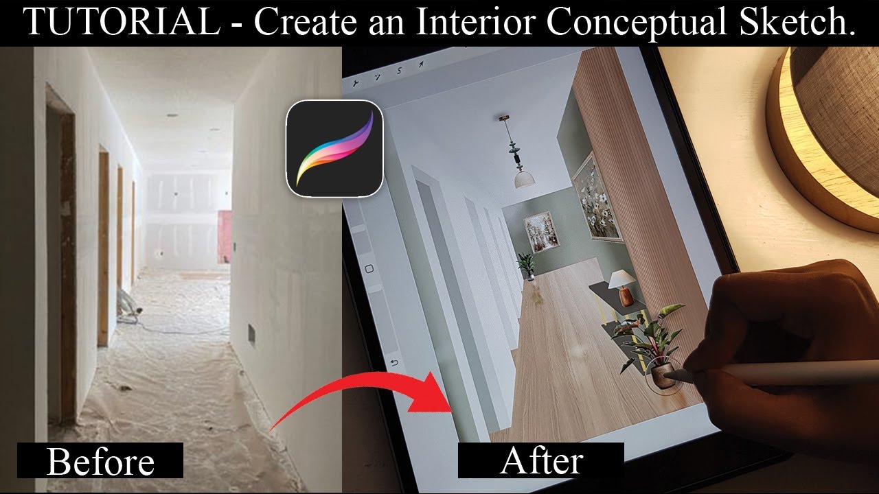 How to easily create a conceptual interior sketch' 1 Point Perspective 'using Procreate?! #tutorial