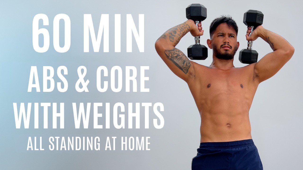 60 MIN ABS & CORE HIIT WORKOUT (All Standing) 🔥 Burn Belly Fat with Weights | At Home
