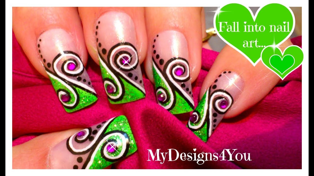 Abstract Nail Art Design Tutorial | Green Swirl Nails ♥