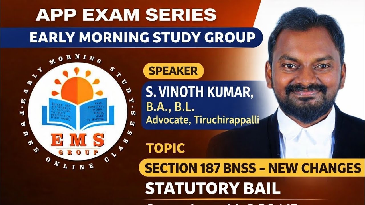 APP EXAM /S. VINOTH KUMAR,Advocate, Tiruchirappalli/ 187 BNSS – NEW STATUTORY BAIL CrPC 167