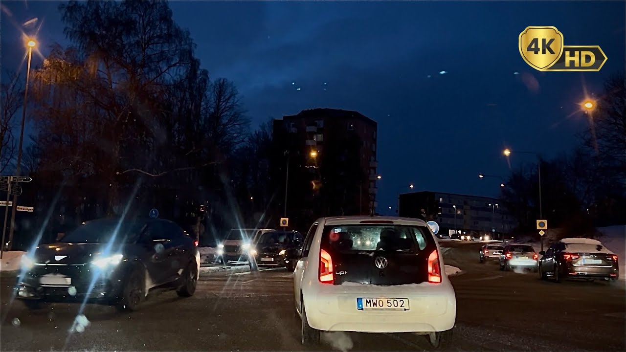 Evening drive in Sweden Södertälje | Södertälje in winter