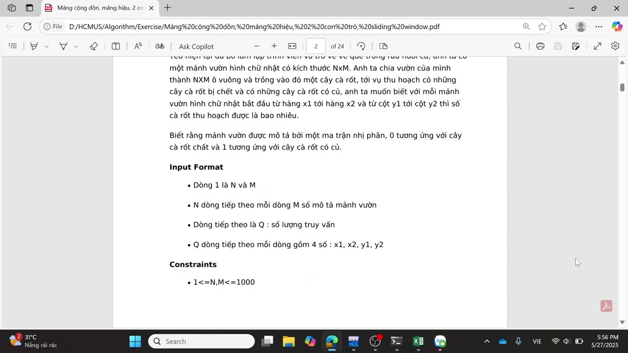 [Exercise - Mảng cộng dồn, Mảng hiệu] Bài 3. Thu hoạch cà rốt
