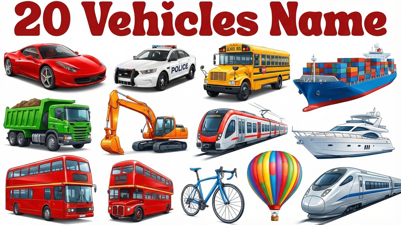Learn Vehicles Name in English & Hindi | बच्चों के लिए वाहनों के नाम | Kids Video