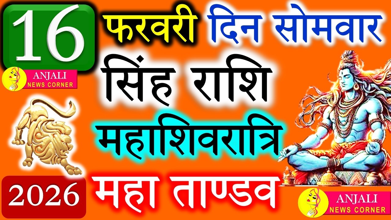 सिंह राशि 16 फरवरी 2026 महाशिवरात्रि : रुके काम होंगे पूरे, मिलेगा लाभ,सम्मान और धन लाभ का दिन
