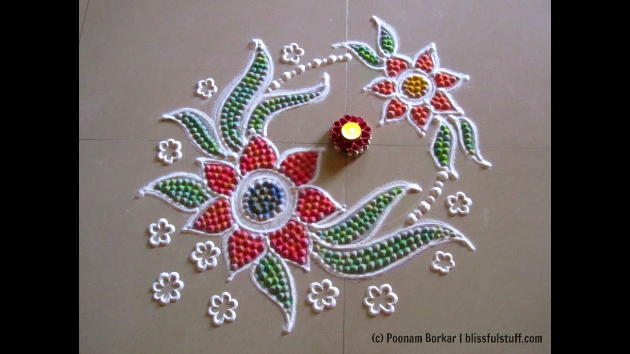 Dots rangoli | Recycling the used rangoli | easy rangoli designs with colors| easy kolam designs