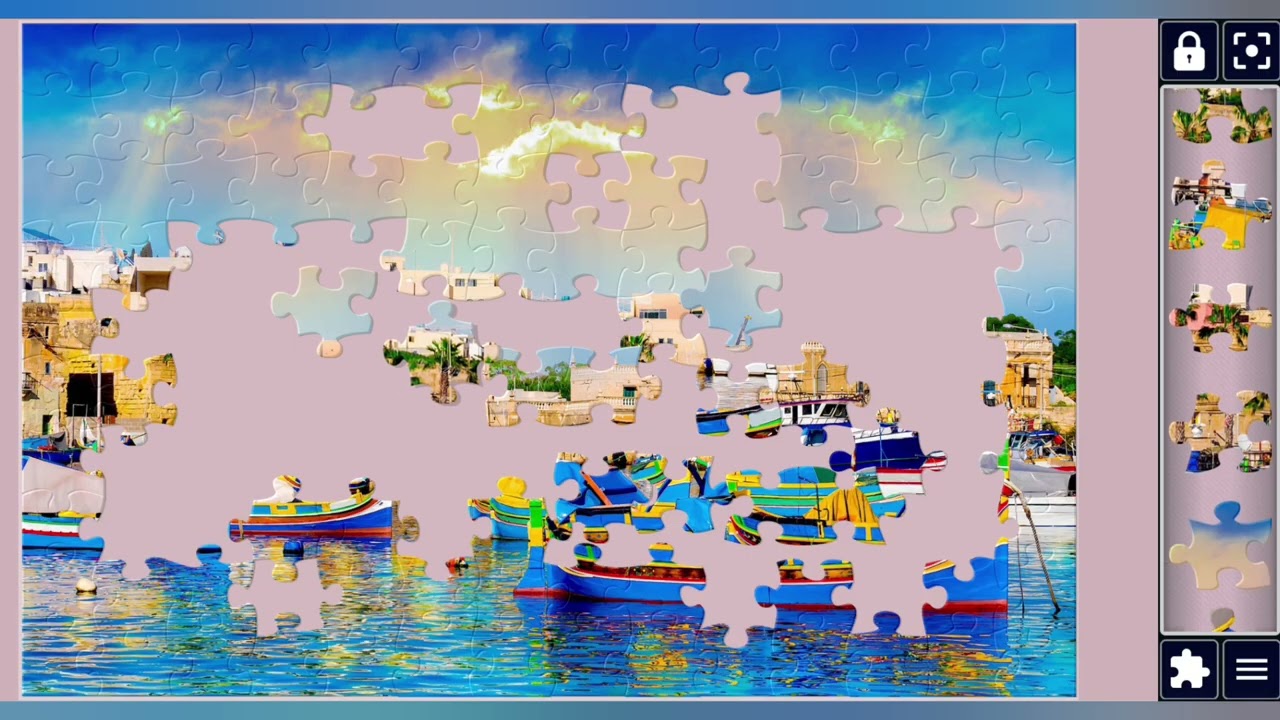 Marsaxlokk village harbor of Malta illuminated by sunset light🧩//jigsaw puzzles Craft🧩//puzzlesArt//