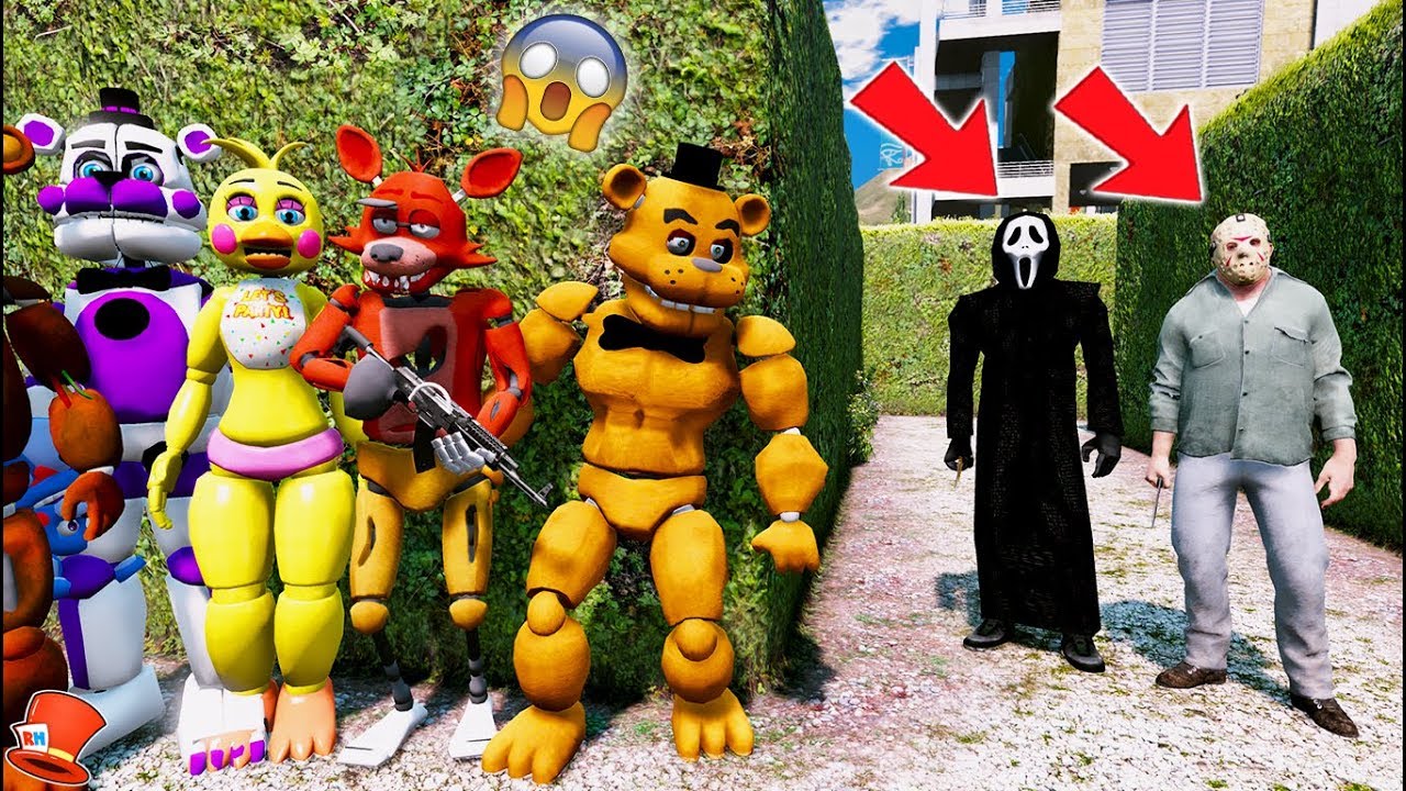 CAN THE ANIMATRONICS HIDE FROM GHOST GUY & JASON? (GTA 5 Mods FNAF RedHatter)