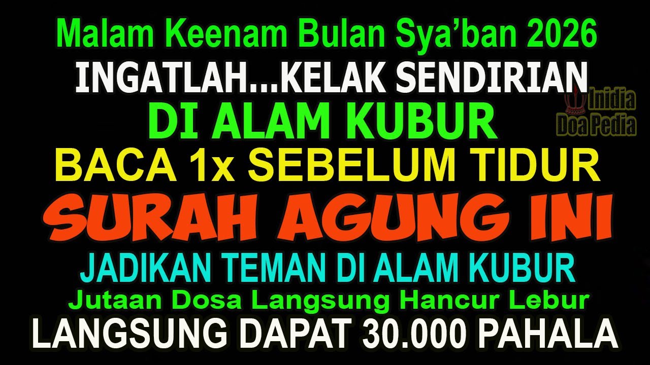 INGATLAH MALAM KEENAM BULAN SYA’BAN, USIA 65 TAHUN HABIS MAGHRIB BACA SURAH INI DAPAT 30.000 PAHALA