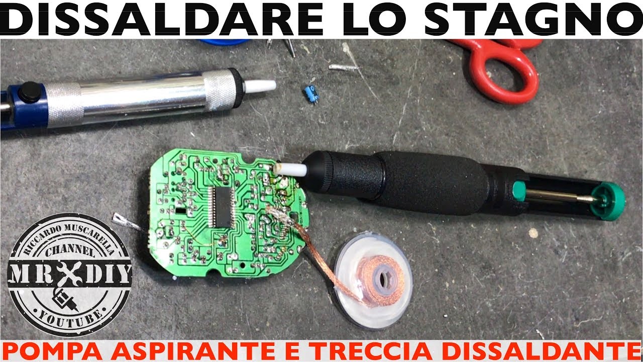 Come dissaldare lo stagno. Pompa dissaldante treccia. rimuovere stagno. Dissaldatore succhia stagno