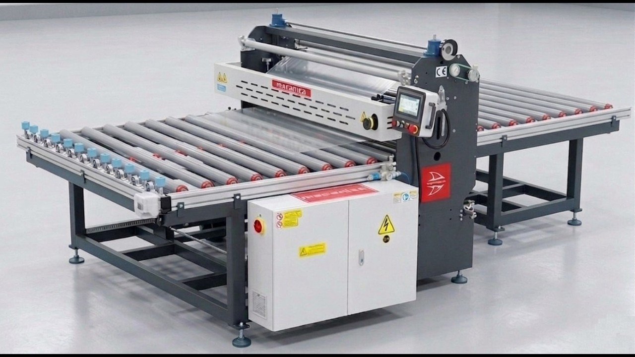 MECANICA, MFL-1900-AC: PLC CONTROLLED PROTECTIVE FILM APPLICATION MACHINE FOR SHEET MATERIAL