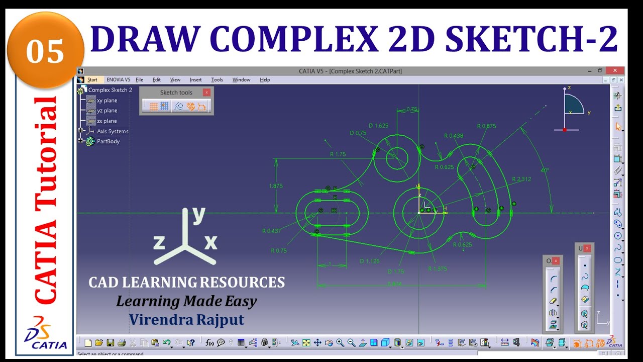CATIA Tutorial 5: Draw Complex 2D Sketch 2. Change units from mm to inch