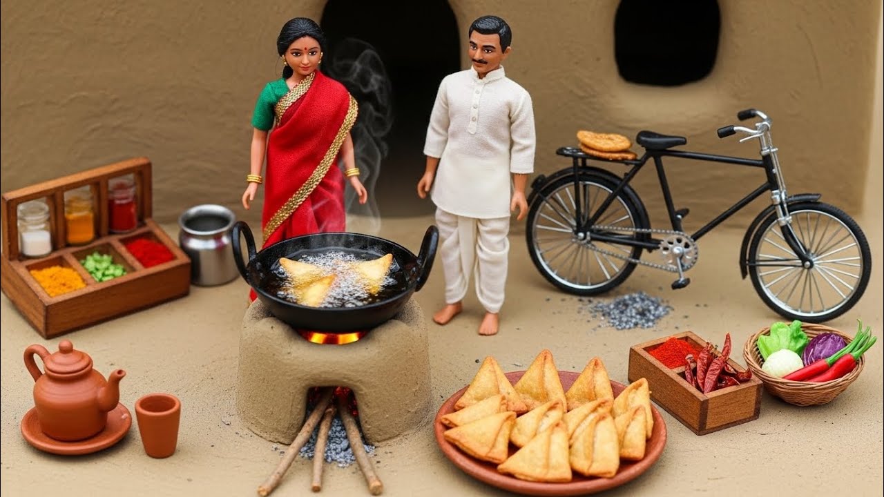 Miniature Doll Samosa Cooking ASMR |Indian Village Tiny Kitchen Cooking