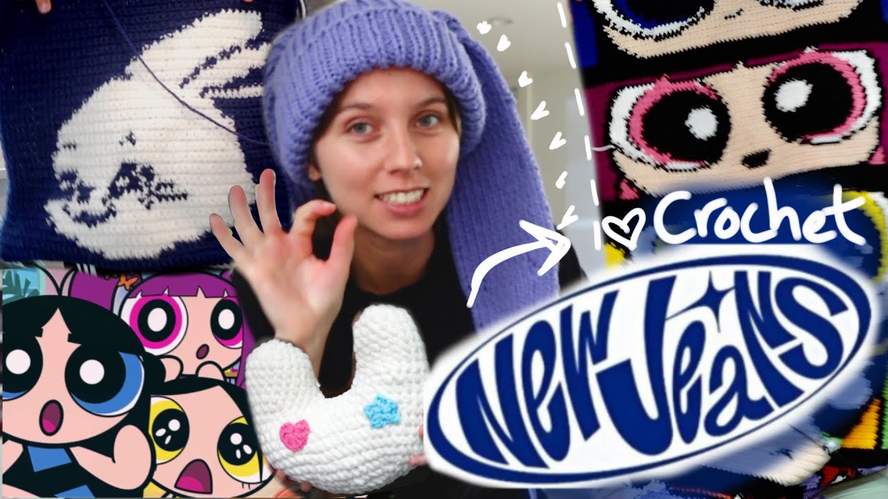 NewJeans вязаное крючком и спицами одеяло, сумка-шоппер, шапка-зайчик, плюшевая игрушка