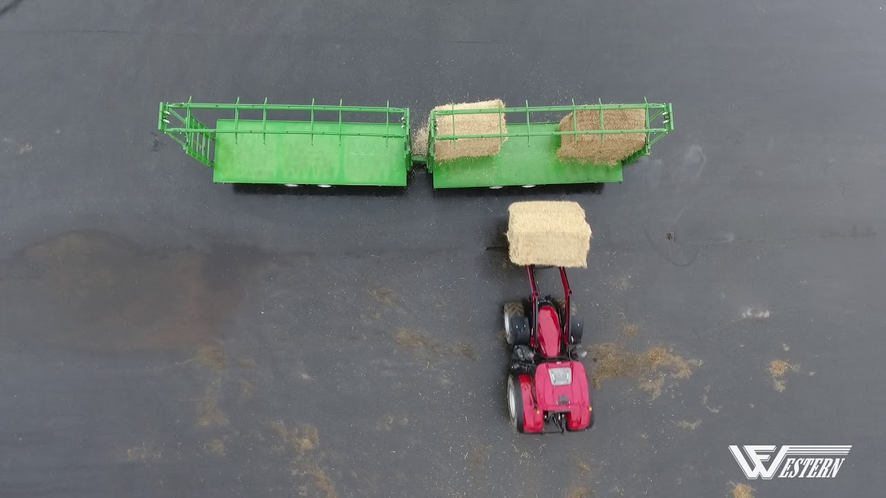 Bale platform trailer with hydraulic bale locking system. Western WF RP BaleLock benefits video.