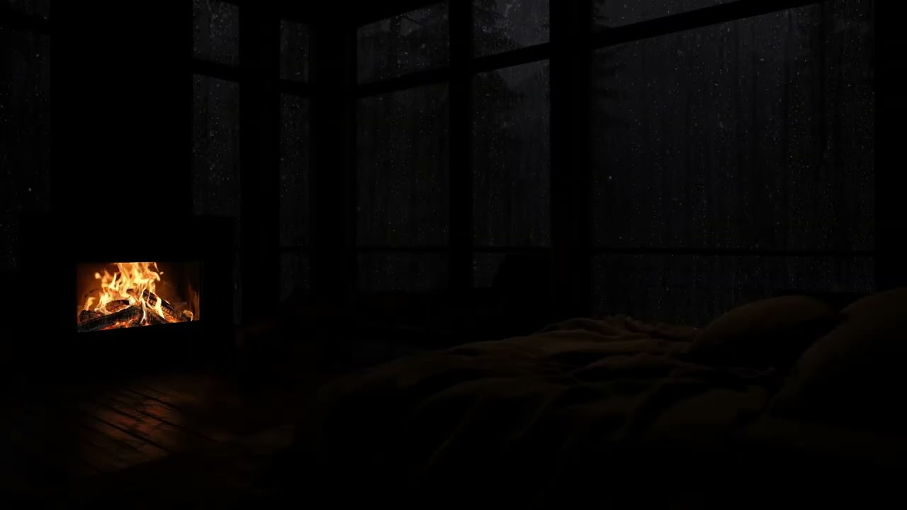 No Ads 🔥🌧️Fireplace & Rain Sounds for Deep Sleep | Relaxing Night Ambience for Stress Relief & Sleep