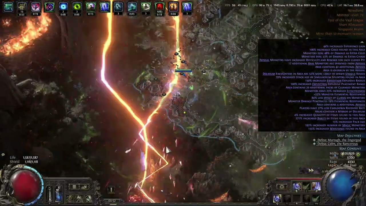 T15 6-mod Abyss-Overrun Delirium map run