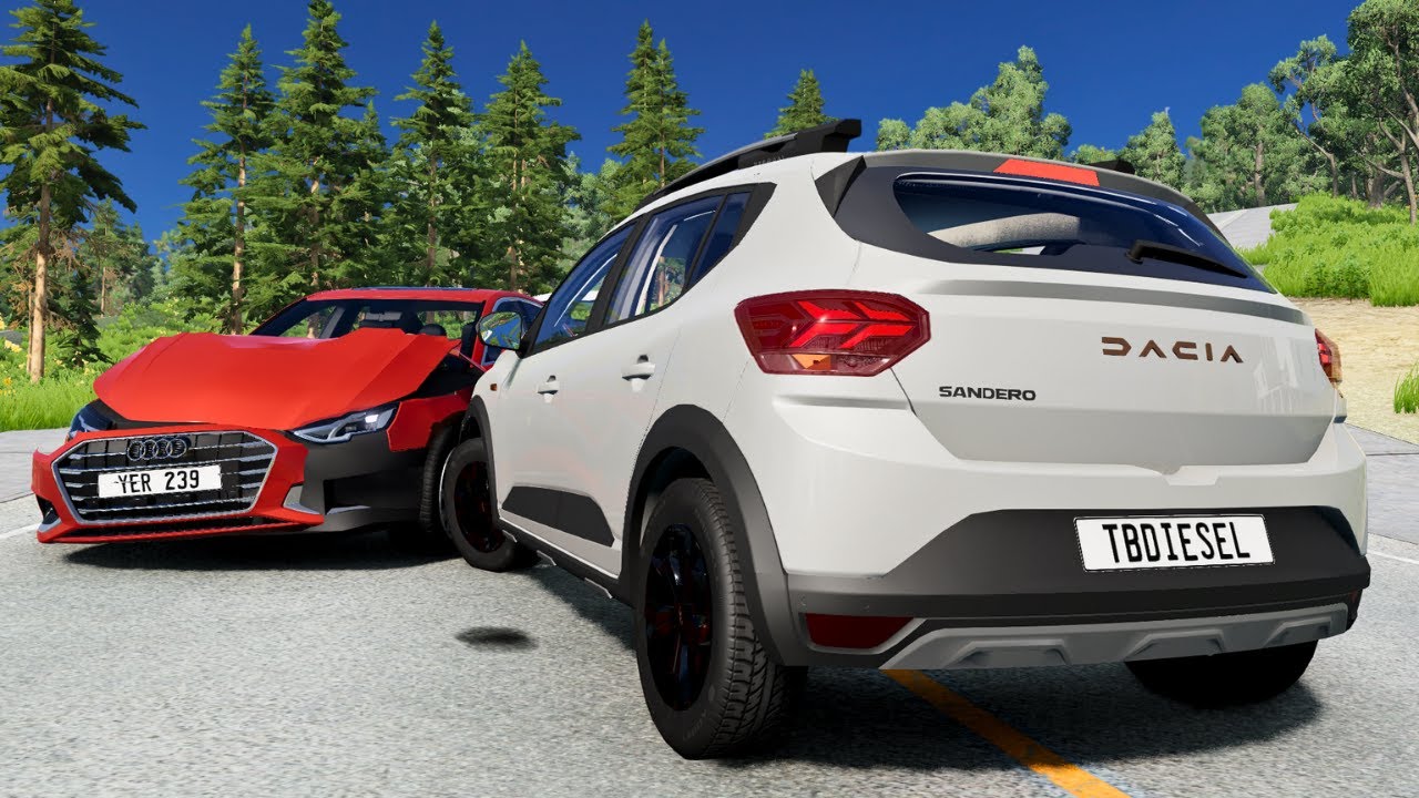🚗 تجربة Dacia Sandero Stepway 2023 في BeamNG Drive | اختبار المحرك وحوادث سيارات واقعية وخطيرة 🔥