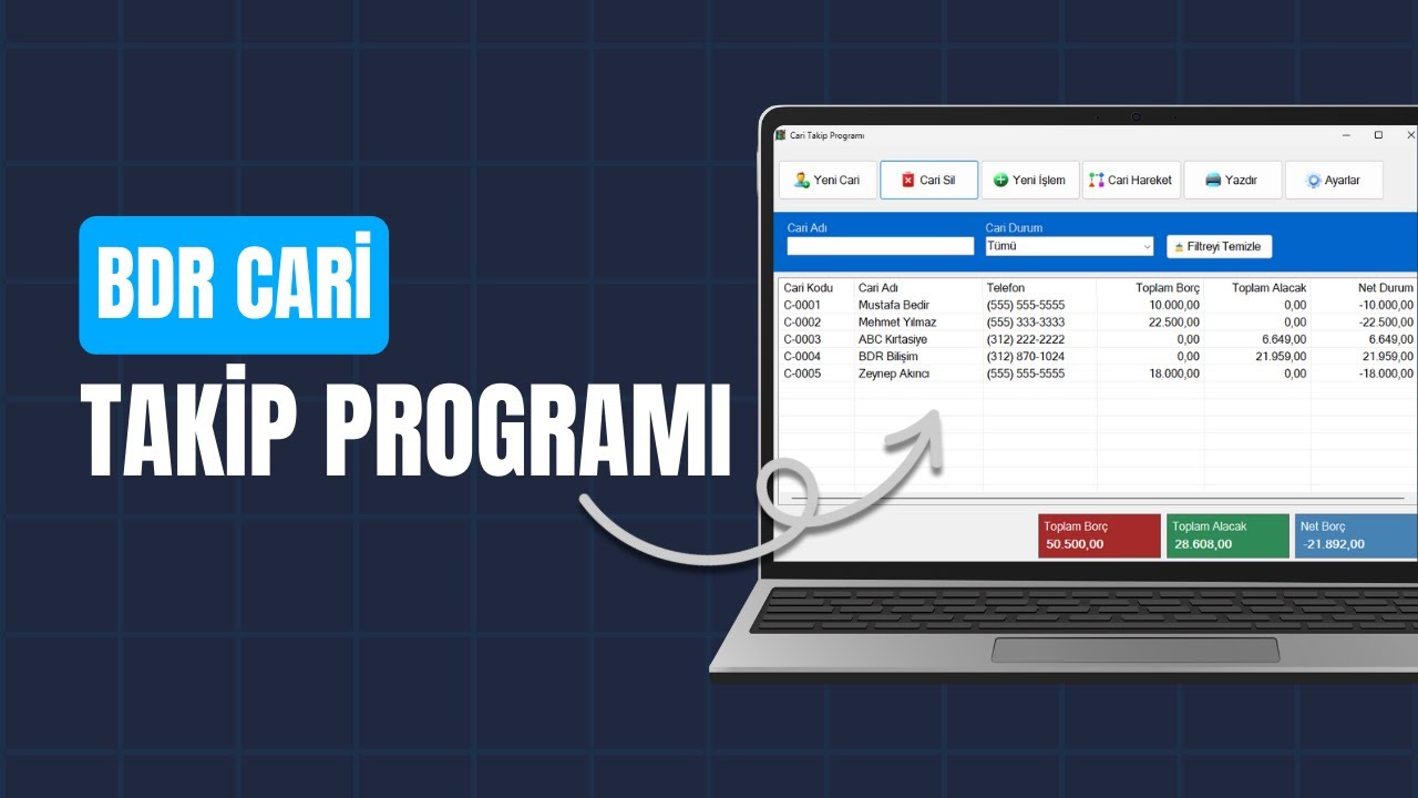 Cari Borç ve Alacak Takip Programı | Windows Masaüstü (BDR Cari Takip)
