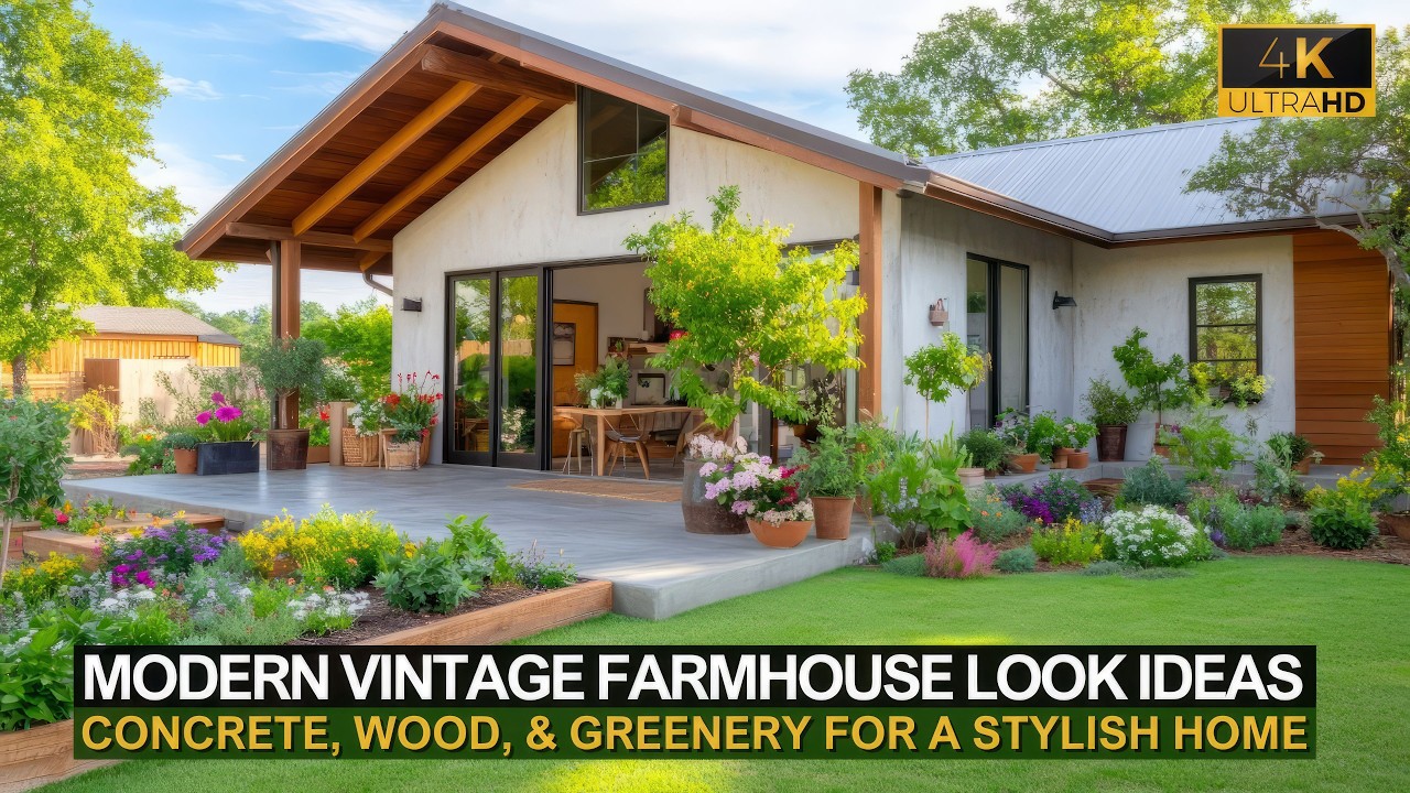 Modern Vintage Farmhouse Look: Concrete, Wood, and Greenery for a Stylish Home