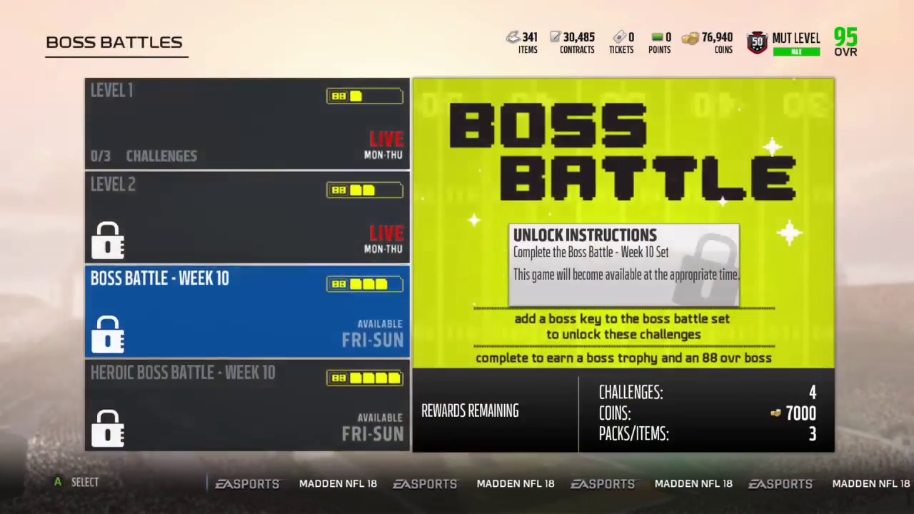 Madden 18 Ultimate Team Week 10 Boss Battles Information And Rewards - Legend 99 Ovr Boss This Week