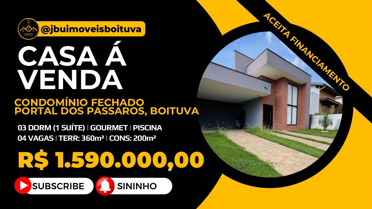 Casa de Alto Padrão com Piscina à Venda no Portal dos Pássaros em Boituva | 3 Dormitórios | Planejad
