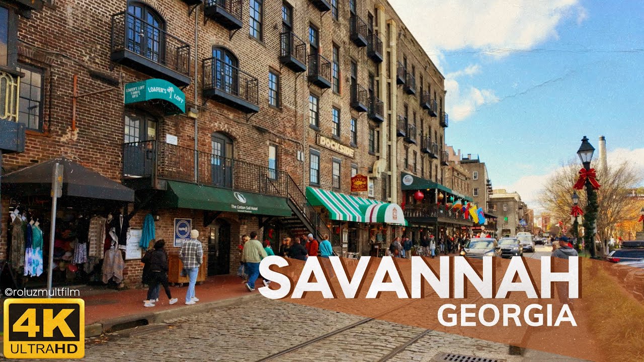 Beautiful walk in River Street. SAVANNAH, GEORGIA. [4K]
