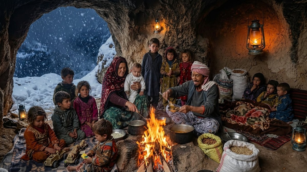 Afghan Mountain Family Surviving Winter in a Cold Cave
