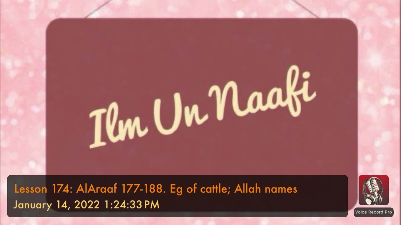 Lesson 174: AlAraaf 177-188. Eg of cattle; Allah names