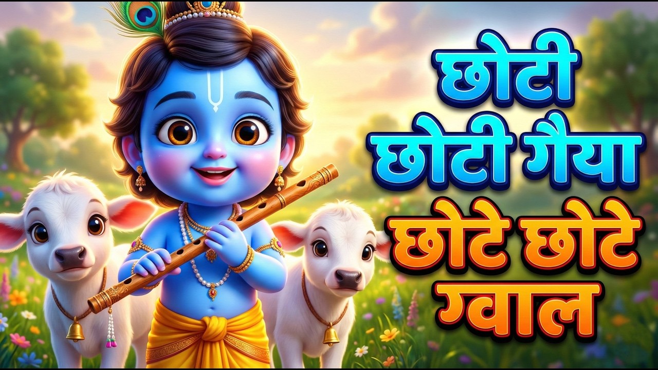 छोटी छोटी गैया छोटे छोटे ग्वाल 🐄✨ | Cute Krishna Animated Hindi Bhajan Song 🎶